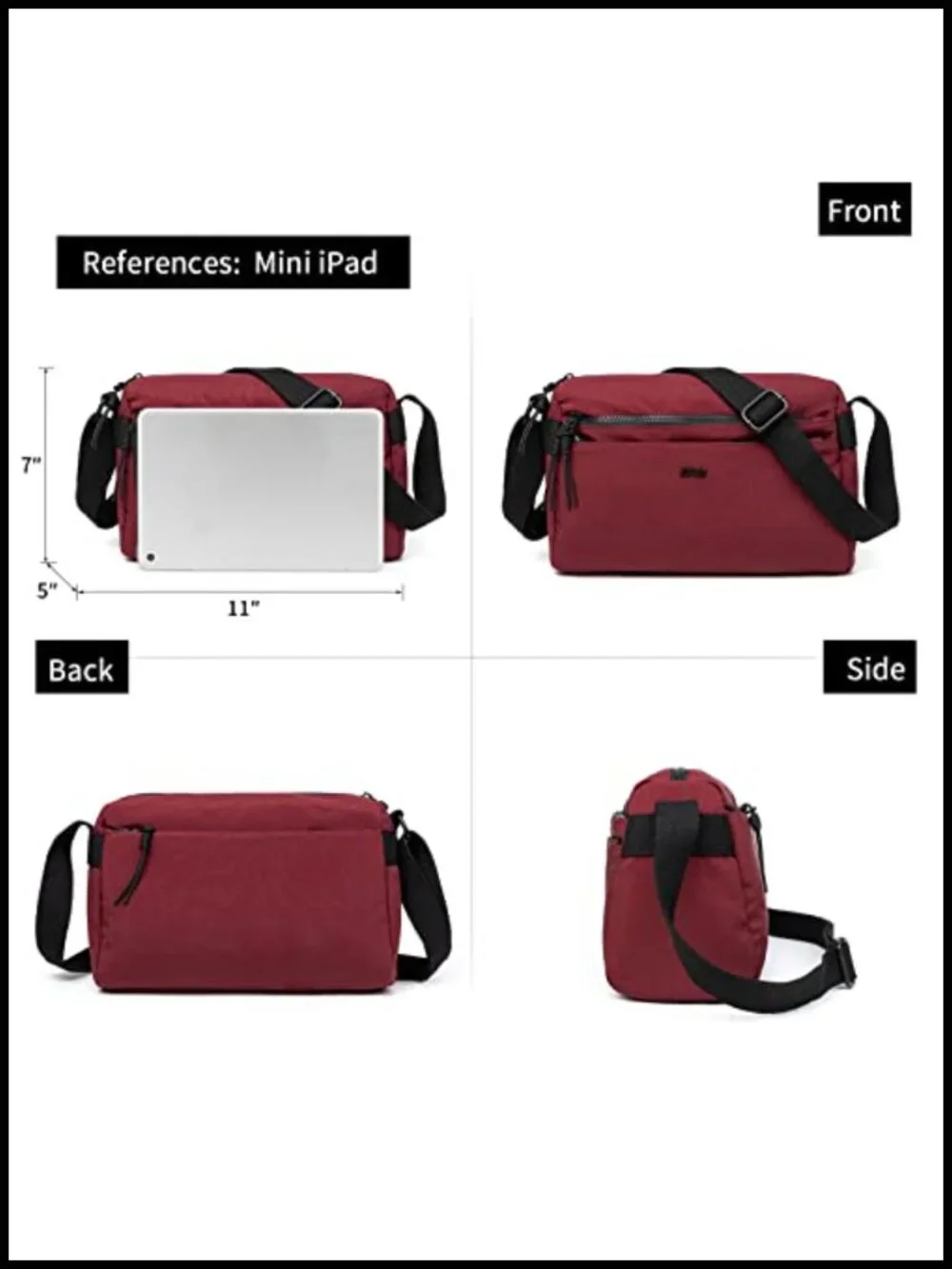 Nylon Waterproof Lightweight Casual Crossbody Hobo Bag with Zipper Pockets